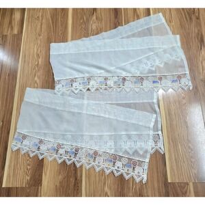 Vintage Sheer Lace Curtain Valance‎ Panels Set 2 Cottage Windows 13"x58" Decor